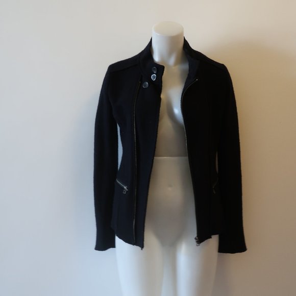 DUARTE BLACK BOILED WOOL FULL ZIP JACKET S * - Picture 2 of 16